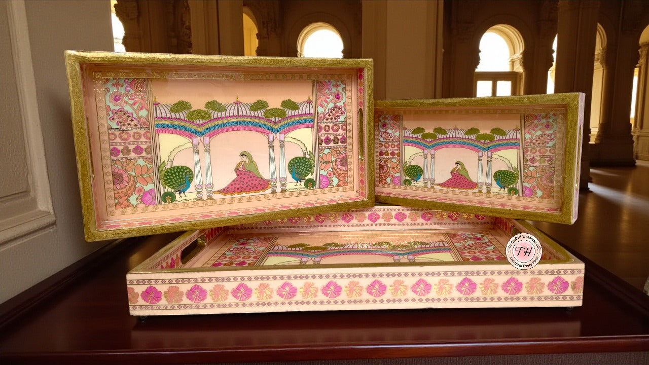 wooden peacock serving trays set of 3 for home/ office/ gift item